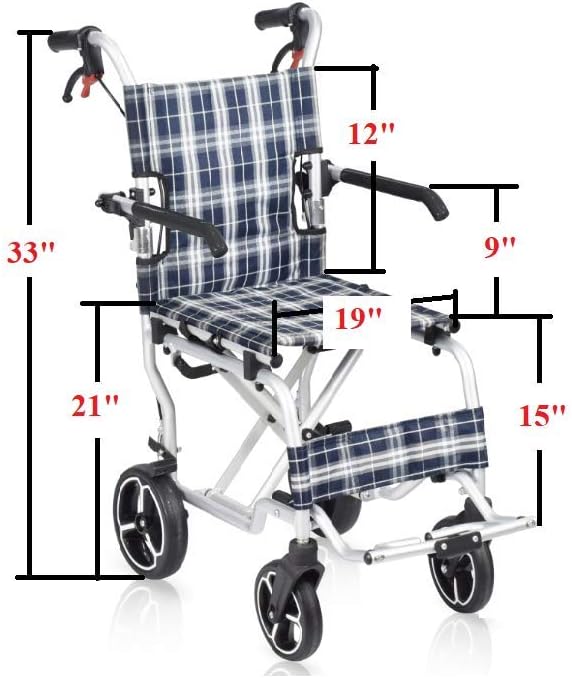 19-Inch Ultralight Aluminum Folding Transport Wheelchair for Seniors and Travel, 18 lbs