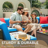 Devoko 6-Piece Beige Patio Conversation Set with Handwoven Rattan Sofa, Sectional Seating, Cushions and Glass Table