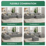 YESHOMY U-Shaped Modular Sectional Sofa in Grey Chenille, Featuring Supportive Soft Sponges, Removable Ottoman, and Sleeper Design