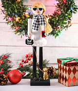 Ornativity Christmas Dog Mom Nutcracker, 15 in, White and Black Wooden Woman with Dog on Leash and Smartphone, Holiday Decoration
