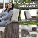 3-Piece Outdoor Patio Furniture Set with Two Swivel Rocker Chairs and Rattan Side Table, Wicker Glider Seating for Deck, Porch or Poolside, Brown and Blue