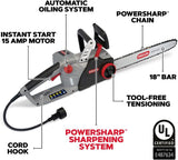 Oregon CS1500 18-Inch Corded Electric Chainsaw with 15 Amp Motor, Integrated PowerSharp Self-Sharpening System, 120V Power, and 2-Year Warranty