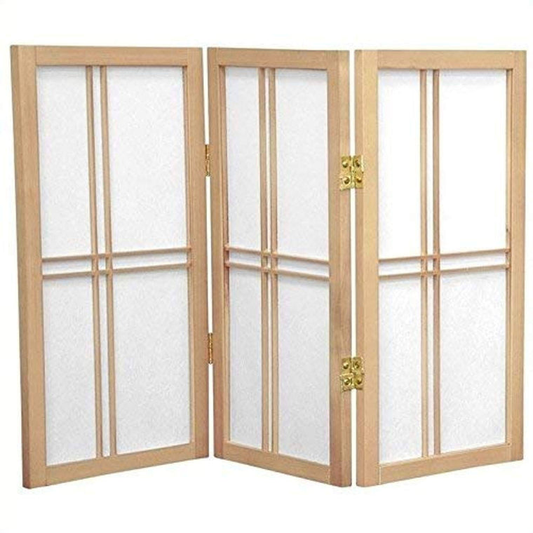 Oriental Furniture 3-Panel Double Cross Shoji Screen for Desktops, 2 ft. Tall, Natural Finish